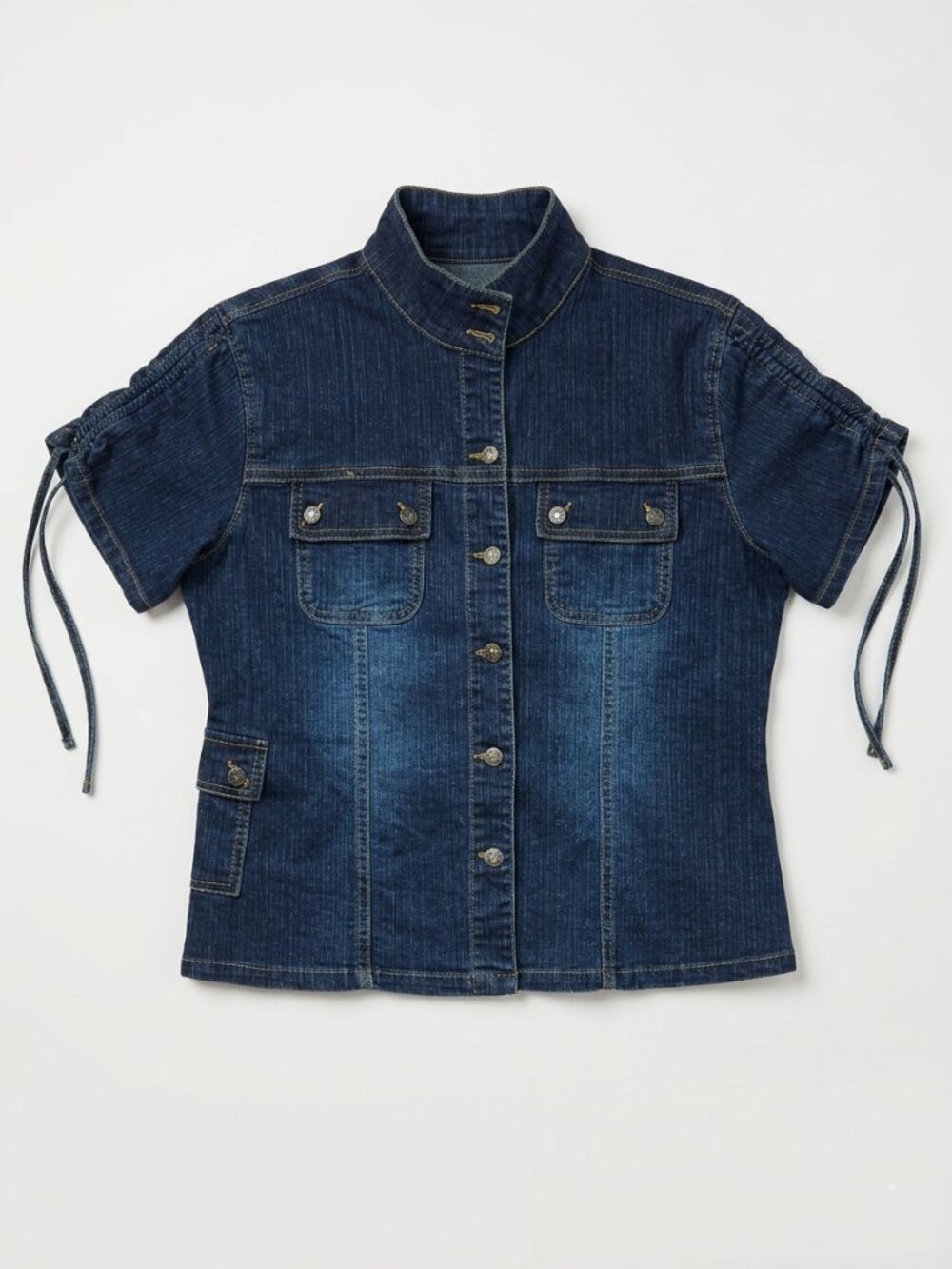 ILLEGAL JEANS - Short Sleeve Dark Blue Denim Button-Up Shirt - LARGE